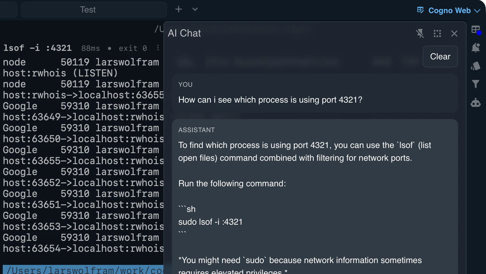 Cogno supports AI in the terminal, without the cloud